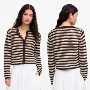 Madewell Women's Open-Stitch Crewneck Sweater NU550 Sand Stripe Size XL NWOT